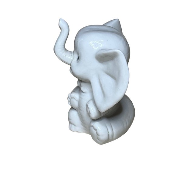 Vintage Whimsical White Elephant Ceramic Figurine Trunk Up - Picture 2 of 6